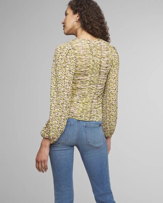 Long Sleeve Pleated Keyhole Blouse click to view larger image.