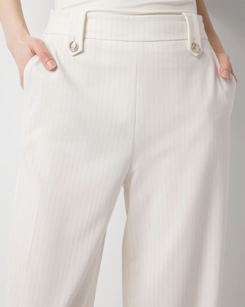 Petite Pinstripe Button-Tab Wide Leg Trouser