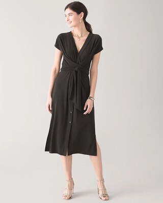 Button-Front Midi Wrap Dress click to view larger image.