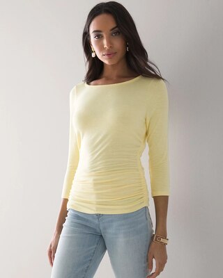 ¾ Sleeve Shirred-Side Knit Tee