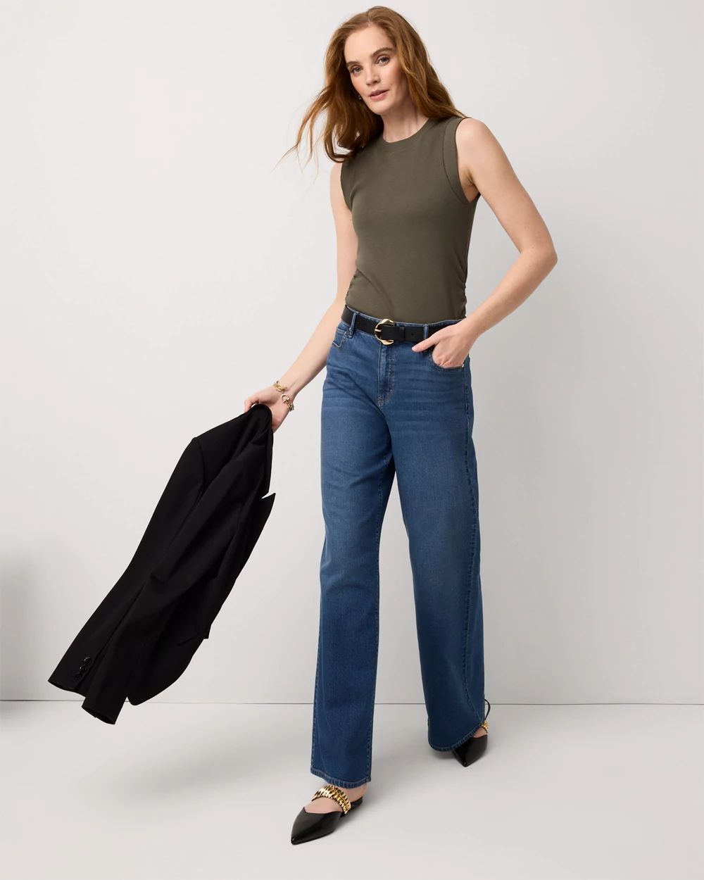 WHBM FORME™ Ribbed Stretch Ruched Side Tank click to view larger image.