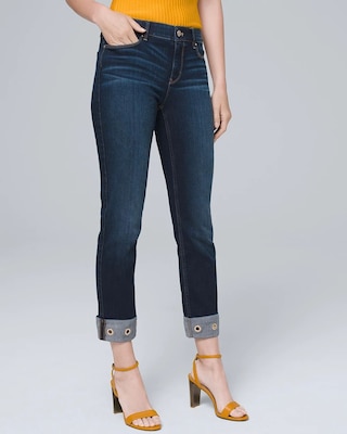 Mid-Rise Grommet-Hem Straight Crop Jeans