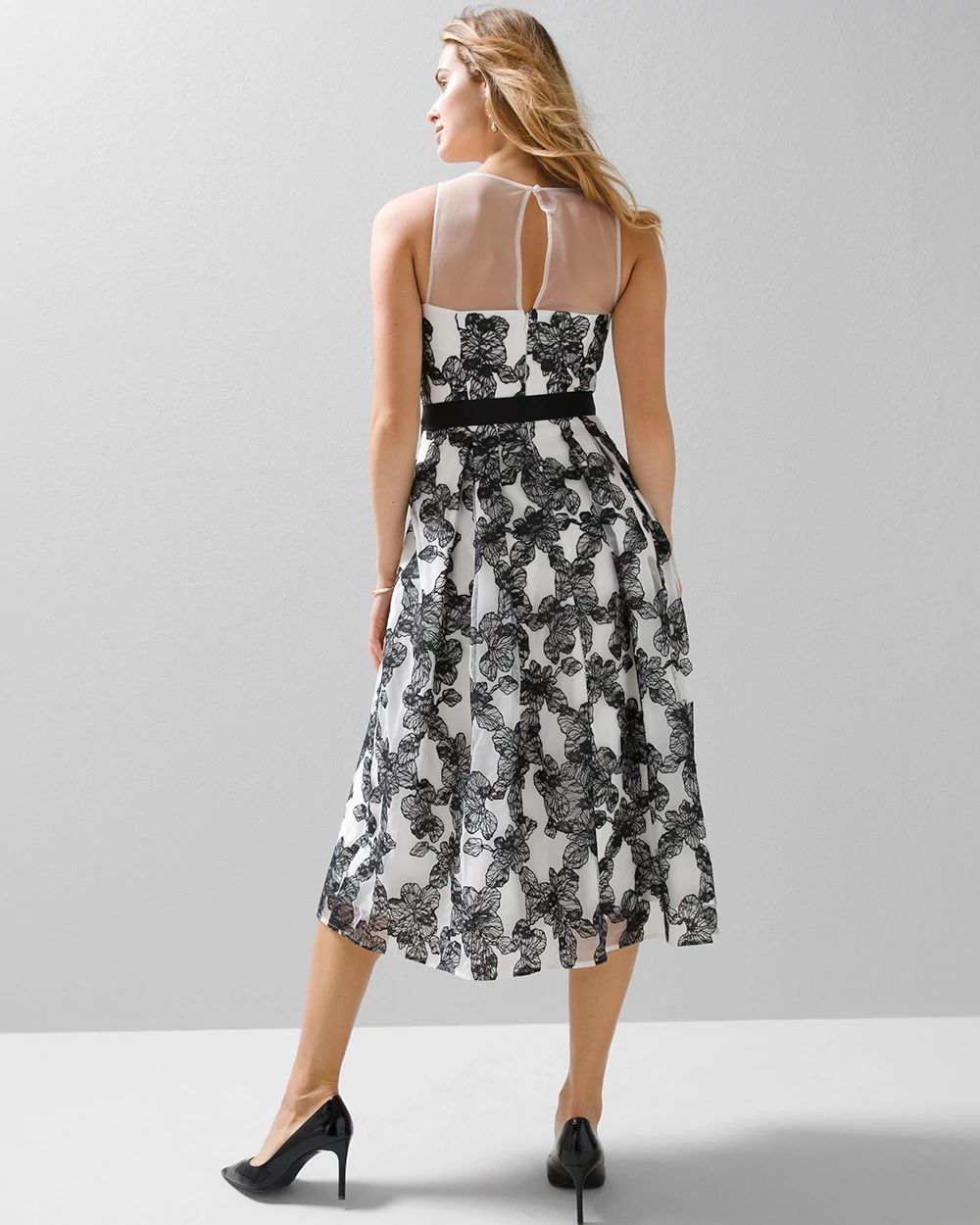 Embroidered Floral Illusion Dress