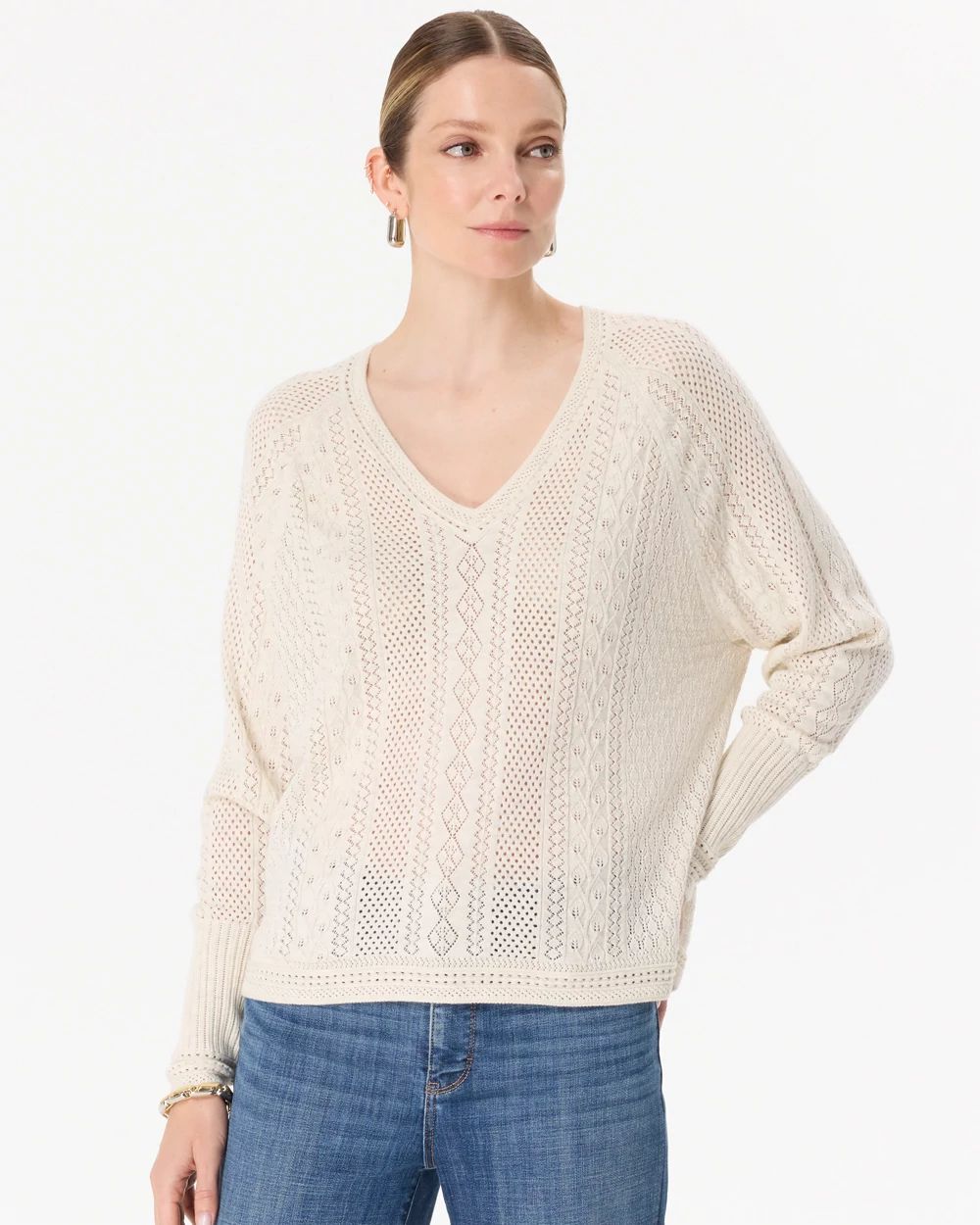 Pointelle V-neck Pullover