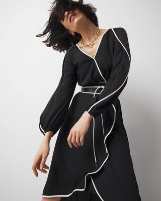 Petite Contrast Ruffle Midi Dress