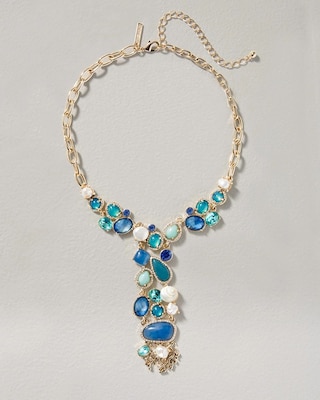Blue Stone & Shell Statement Necklace click to view larger image.