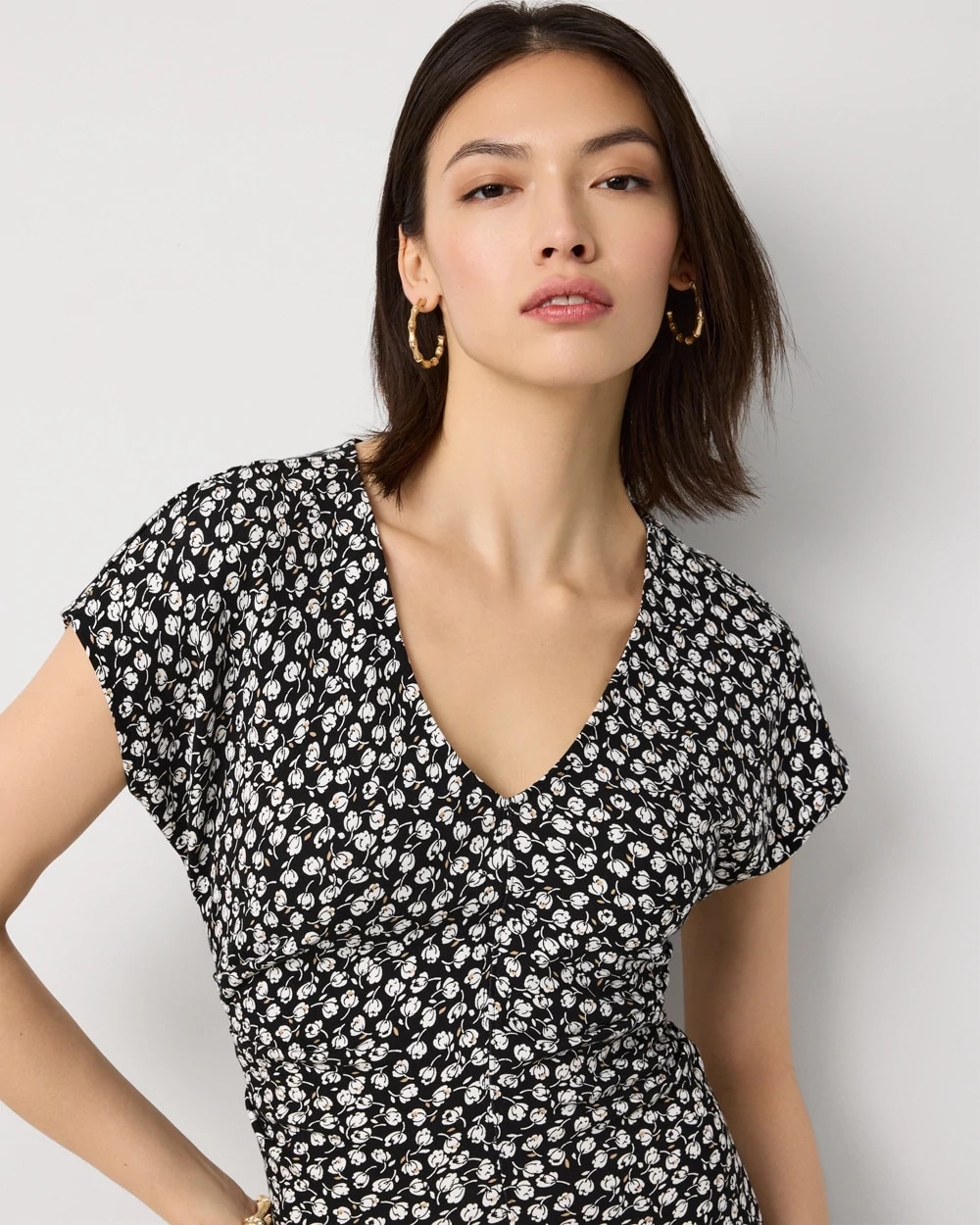 Gathered Waist Short Sleeve Midi Dress