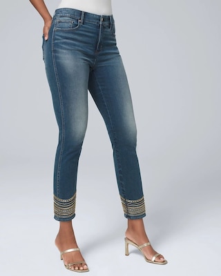 Curvy-Fit High-Rise Beaded Hem Slim Crop Jeans