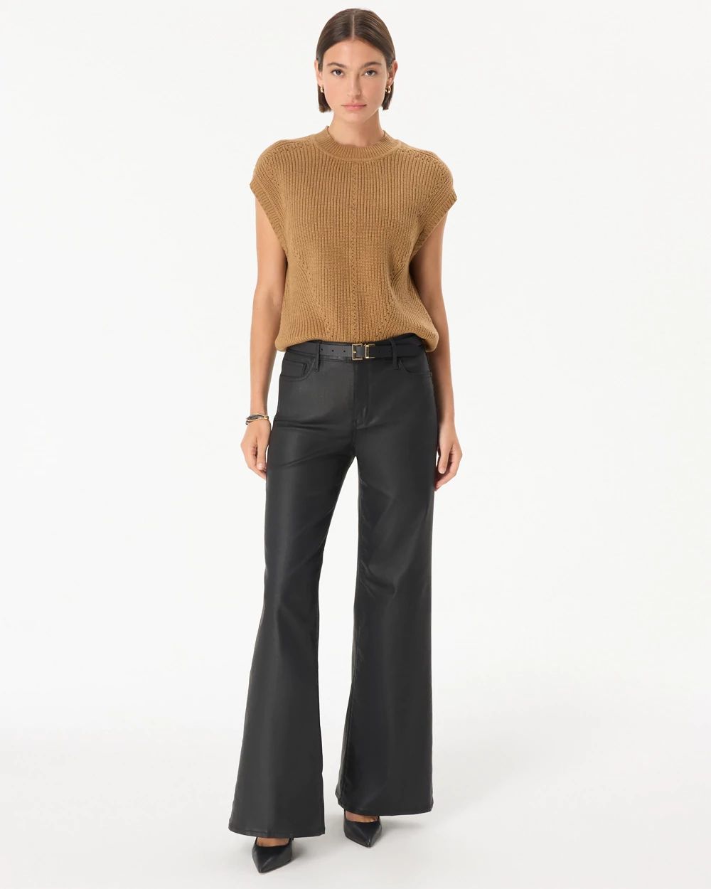 Petite Coated Denim High Rise Wide Leg Jean