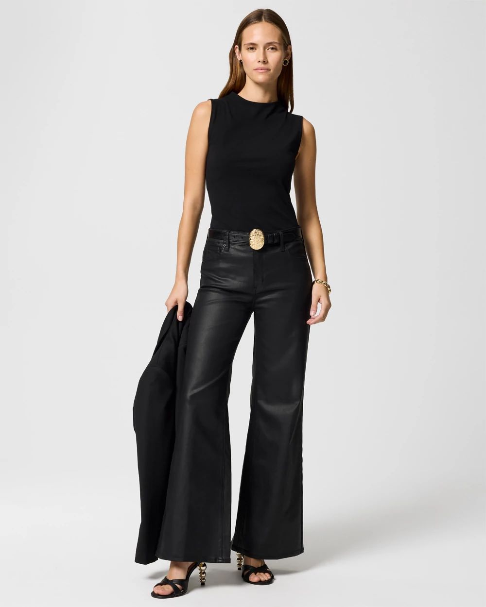 Petite Coated Denim High Rise Wide Leg Jean
