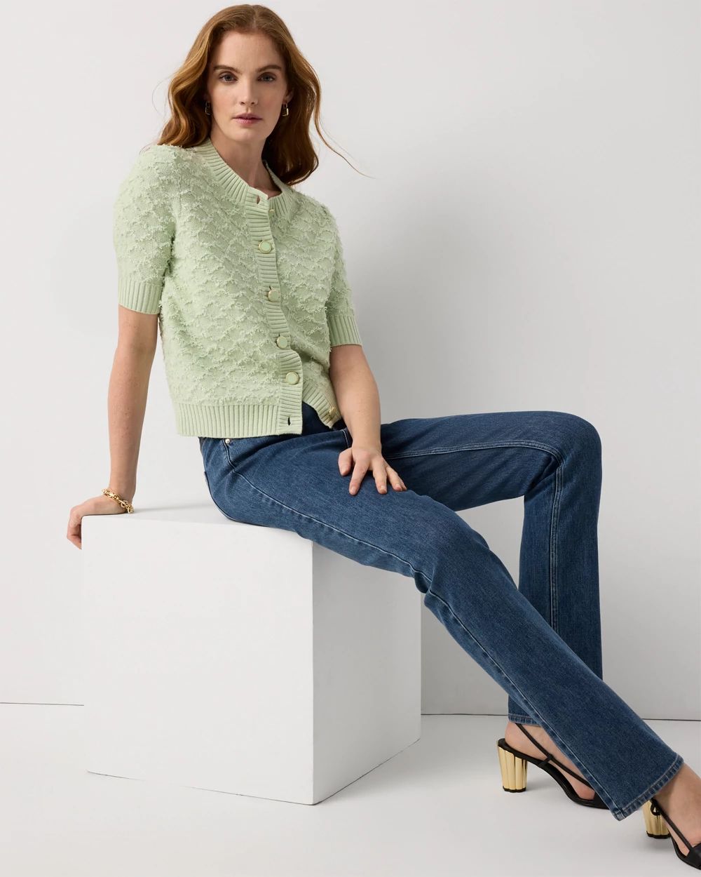 Petite Bouclé Elbow Sleeve Cardigan