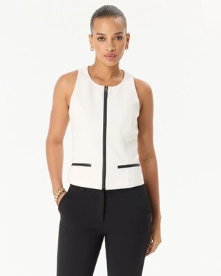Faux Leather Trim Crepe Vest