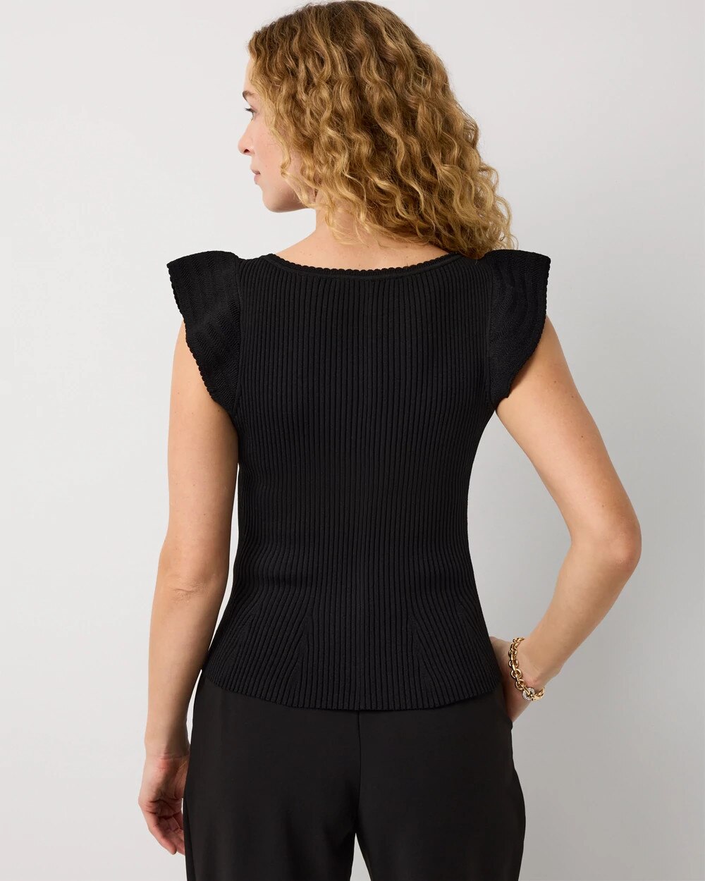 Flutter Sleeve Ribbed Pullover Sweater - image 4