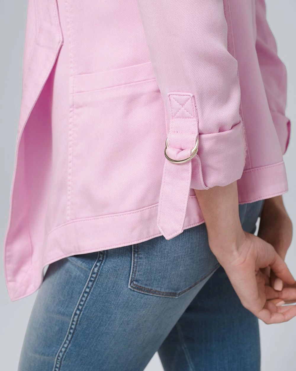 Drape-Front Roll-Sleeve Jacket