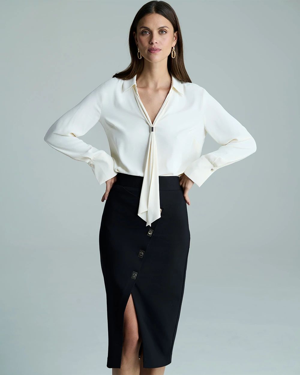 Tie-Detail Crepe Blouse click to view larger image.