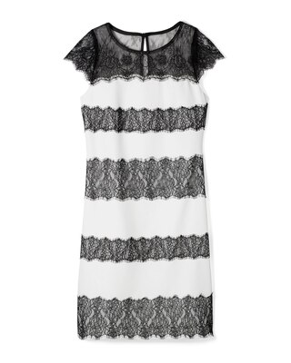 Cap Sleeve Contrast Lace Shift Dress