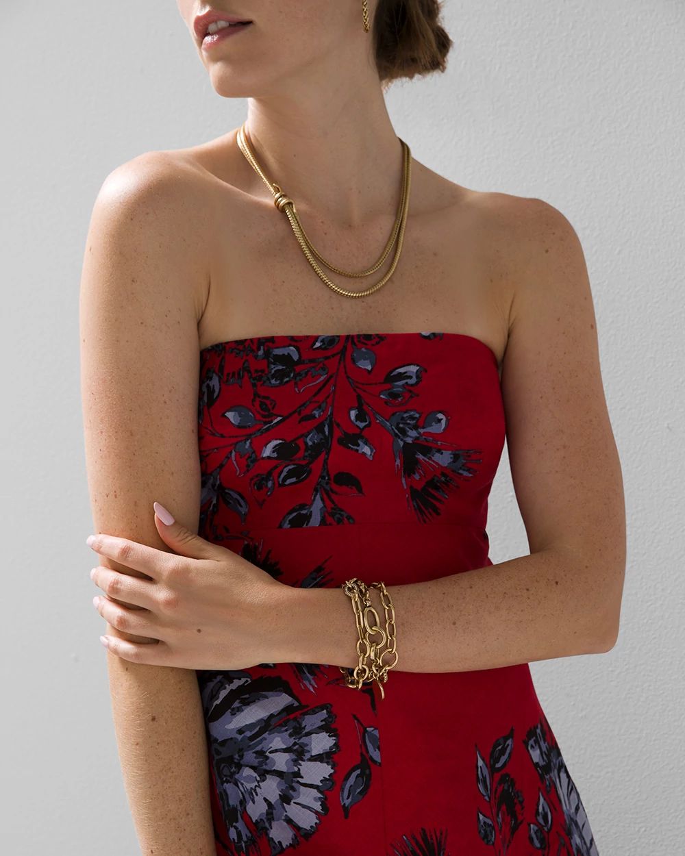 Strapless Linen Midi Dress