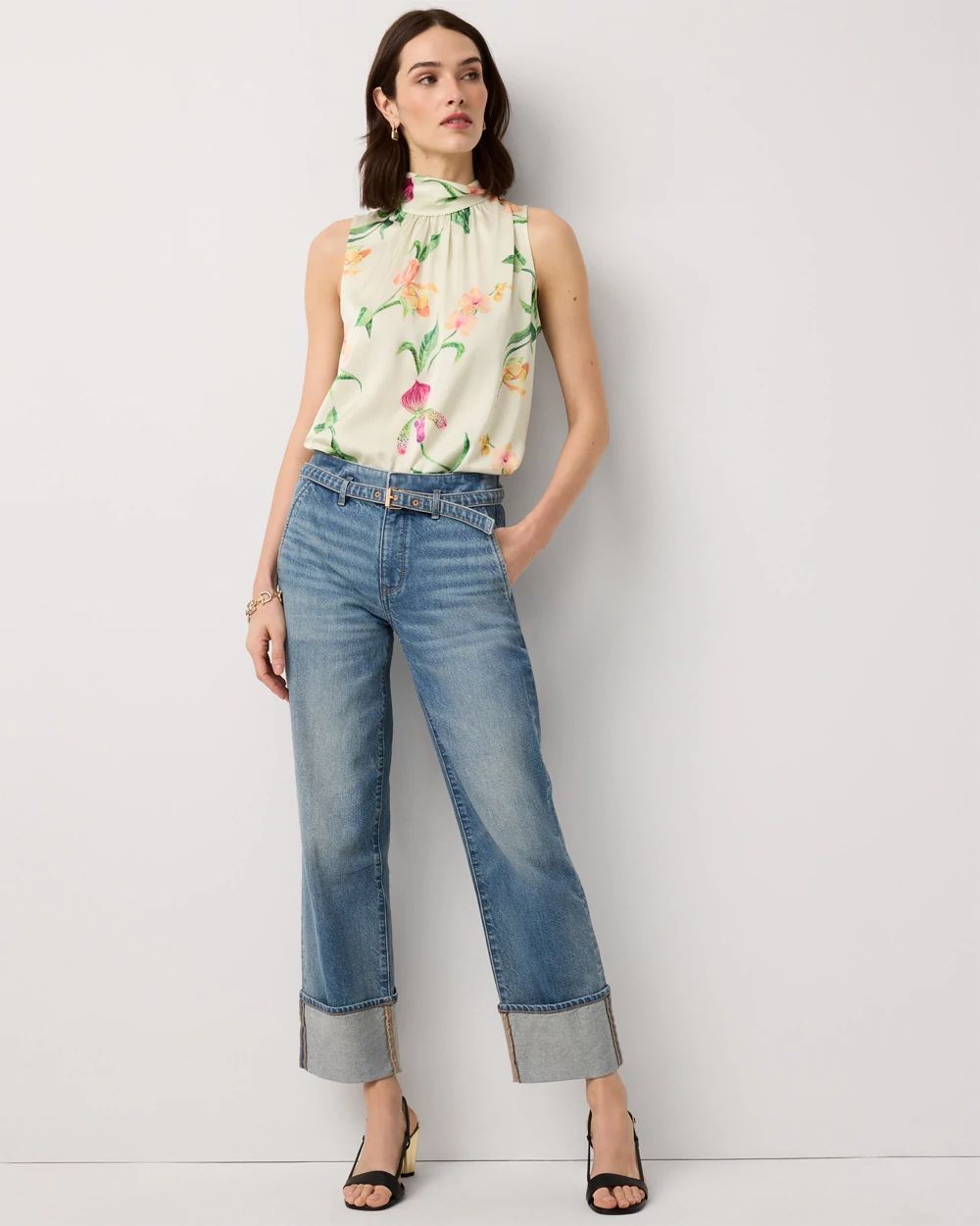 Petite Cuffed High Rise Straight Ankle Jean