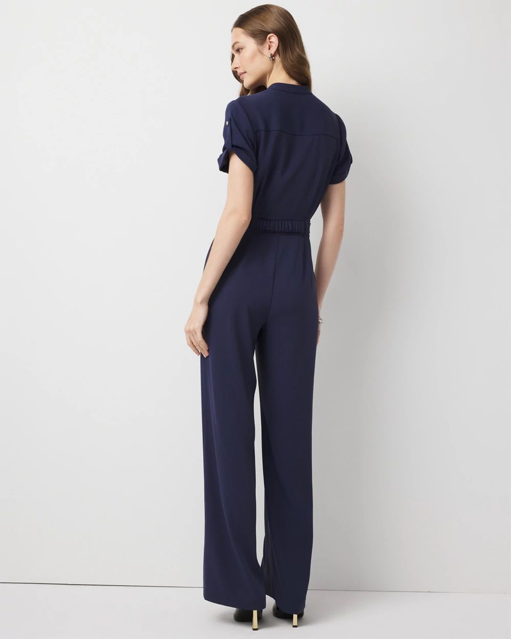 Petite Button Front Crepe Jumpsuit