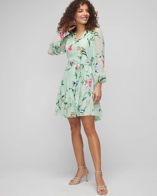 Long Sleeve Burnout V-Neck Godet Dress