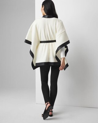 Wool Blend Ruana with Faux Leather Trim click to view larger image.