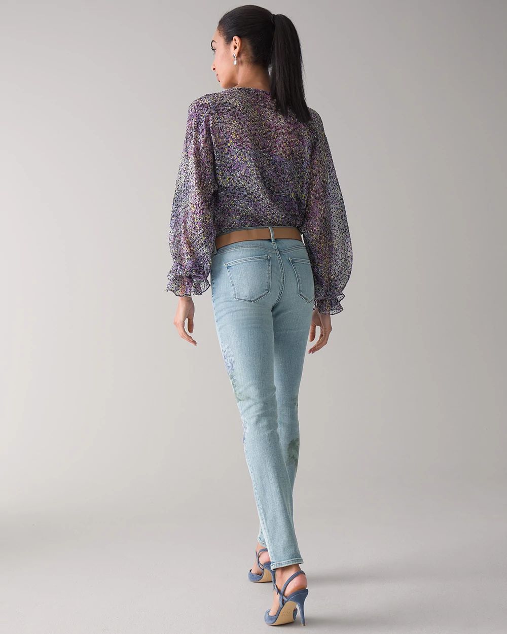 Mid Rise Everyday Soft Denim Embellished Cuff Slim Cropped Jeans