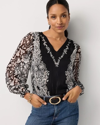 Metallic V-neck Blouse