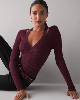 Long Sleeve Twist Neck Cable Pullover