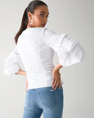 Drama-Sleeve Poplin Shirt