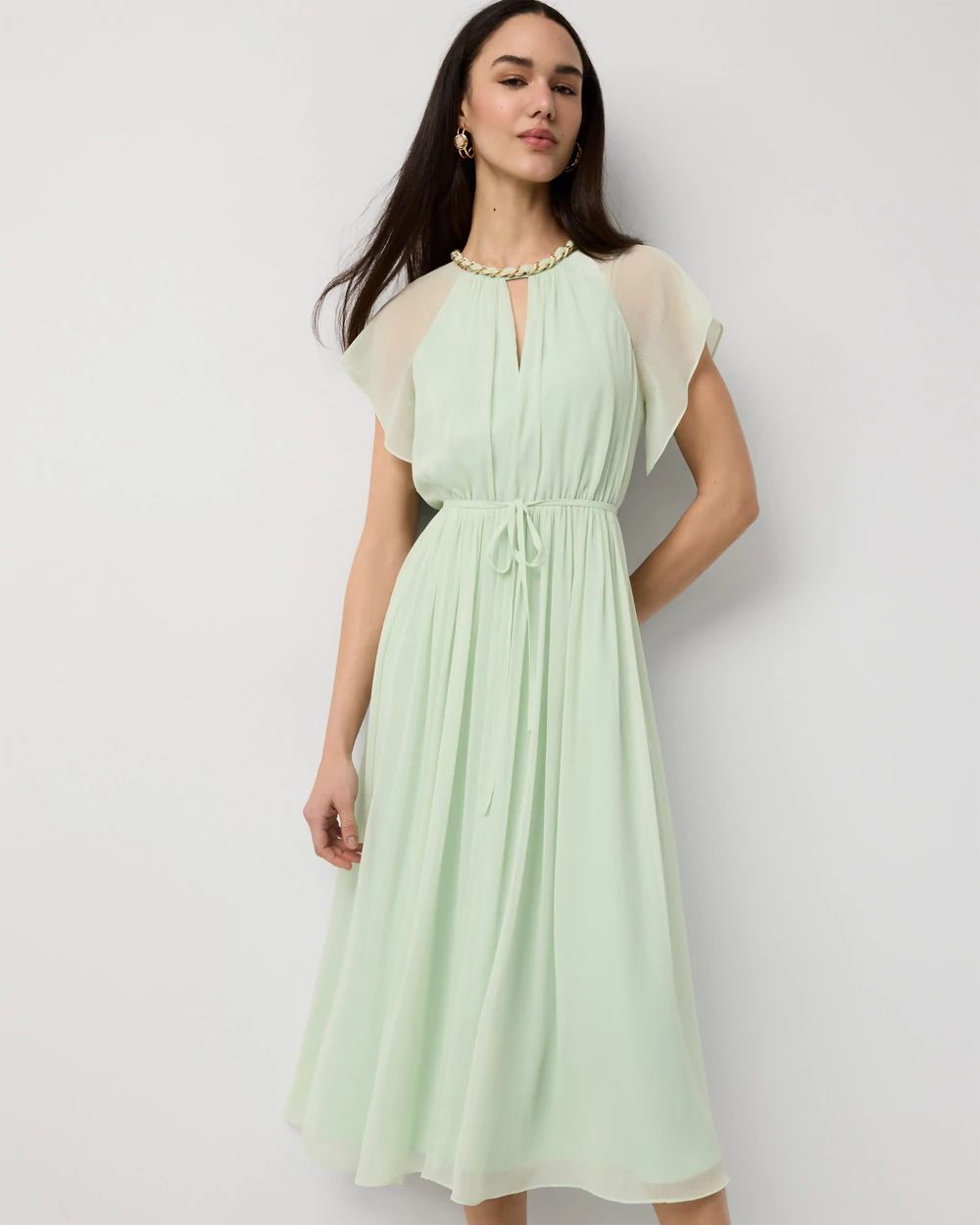 Petite Chain + Keyhole Detail Midi Dress