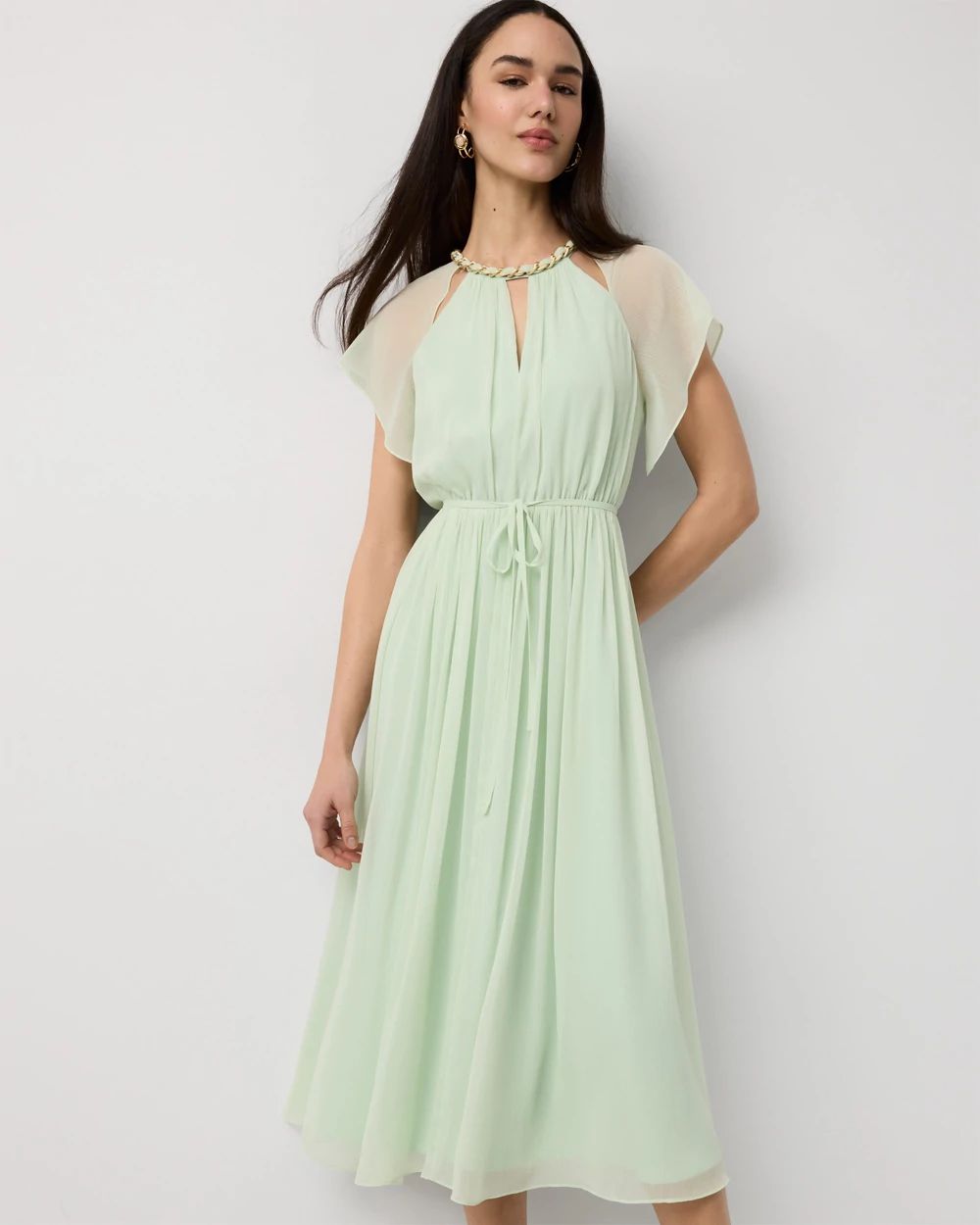 Petite Chain + Keyhole Detail Midi Dress