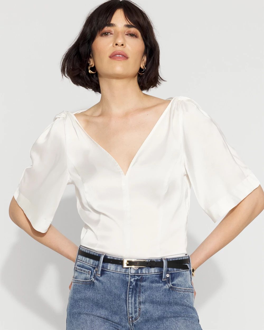Satin Twist-Shoulder Top