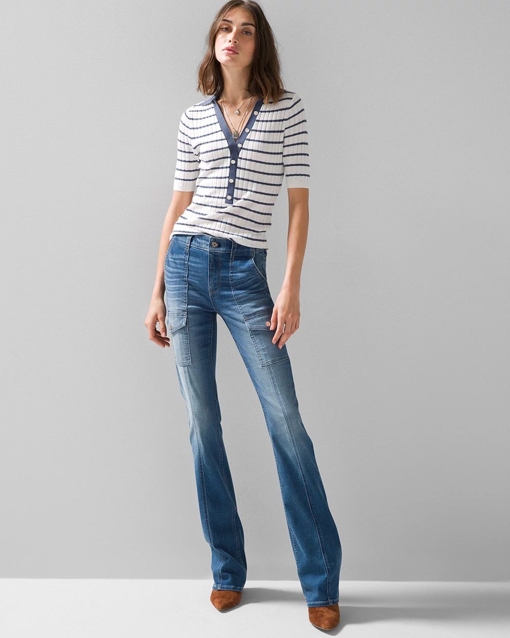 High Rise Everyday Soft Denim Cargo Skinny Flare Jeans