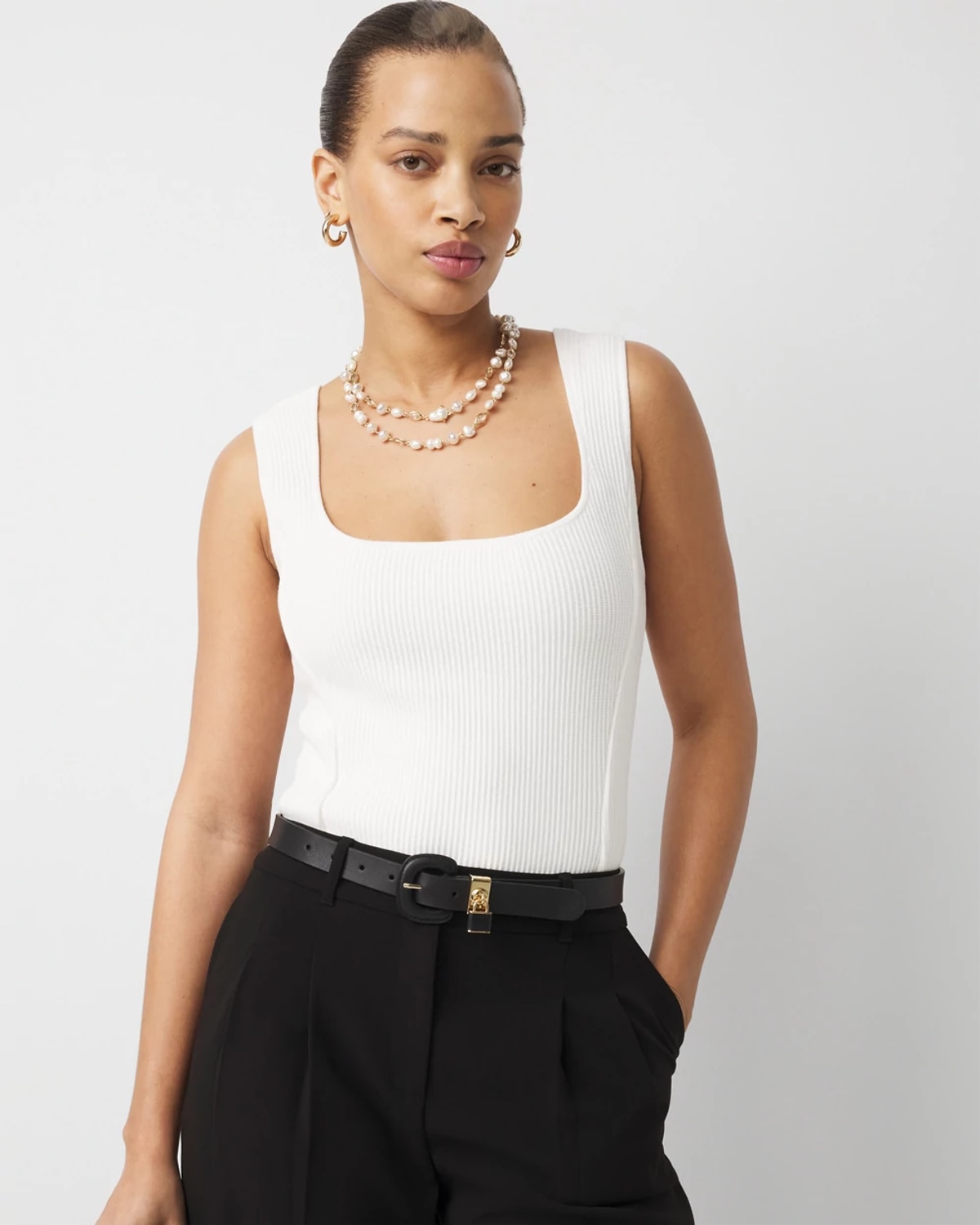 White House Black Market Ribbed Ottoman Tank Top In White