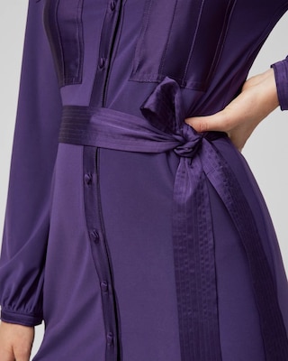 Long Sleeve Matte Jersey Shirtdress With Satin