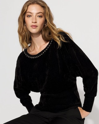Embellished Dolman Chenille Sweater click to view larger image.