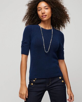 Elbow-Sleeve Soft Crew Gathered Pull Over