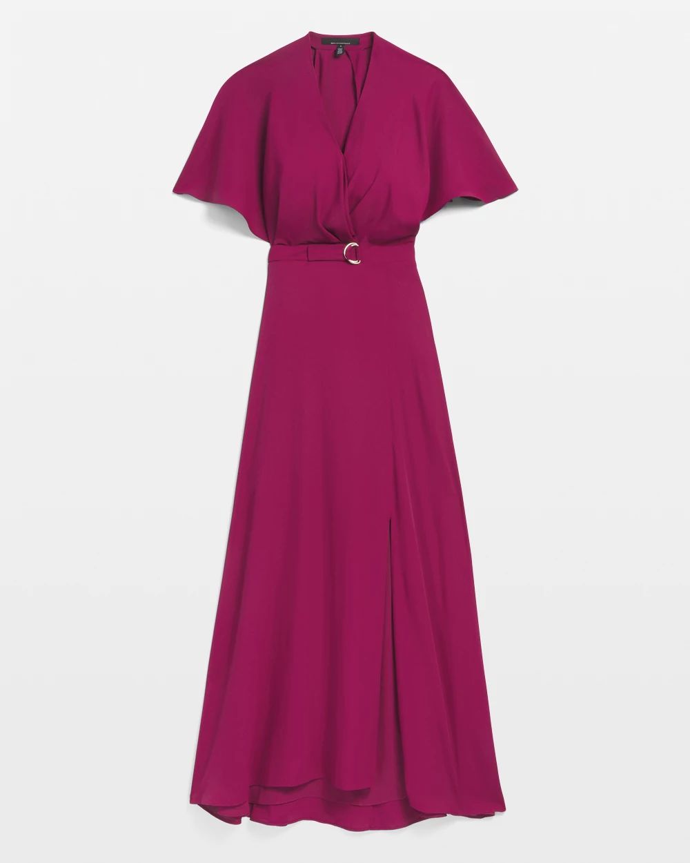 Cape Belted Maxi With Slit Dress