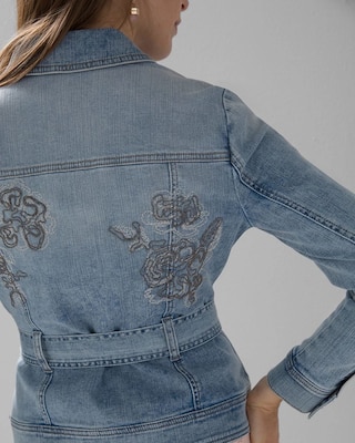 Belted + Embroidered Denim Trucker click to view larger image.