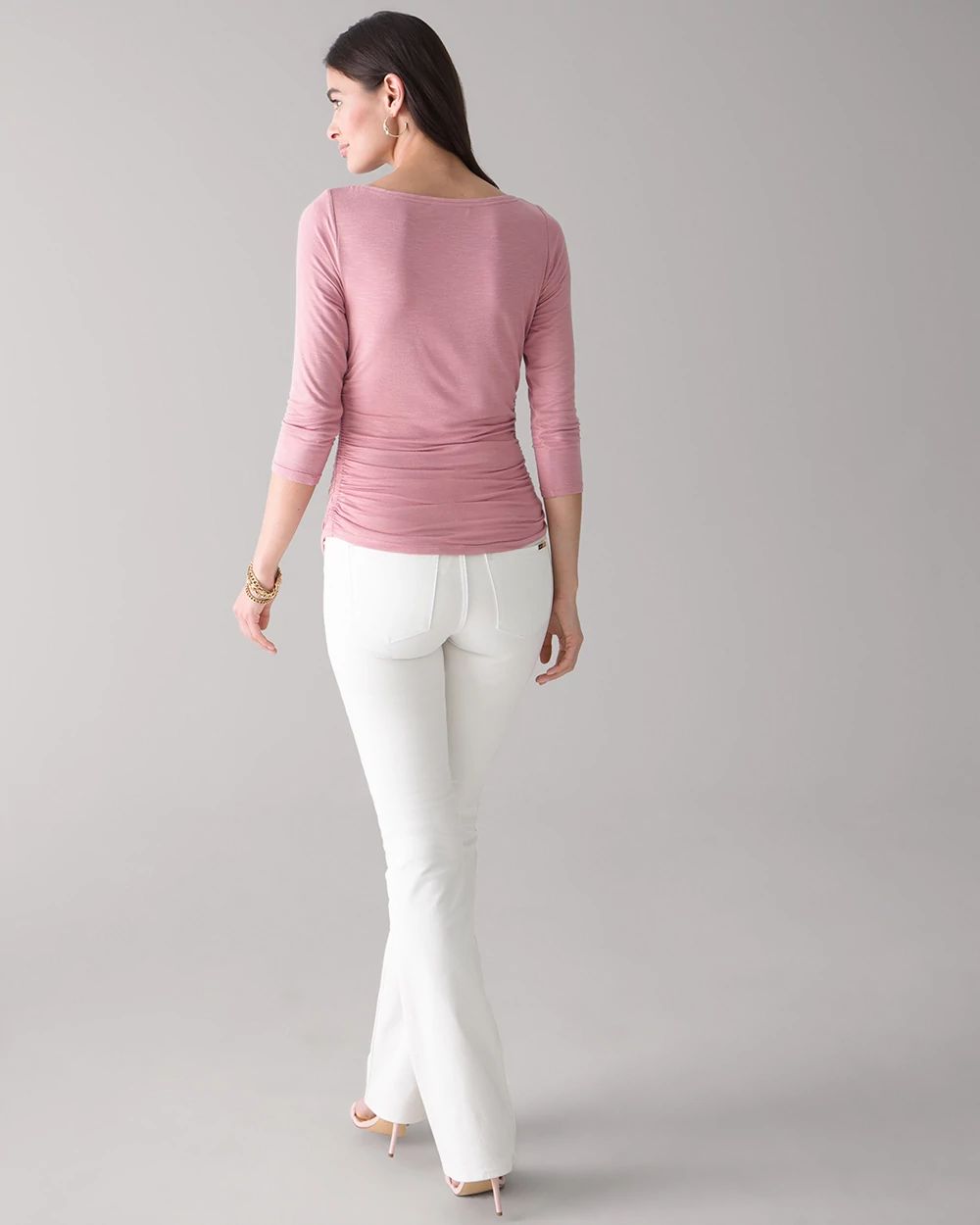 ¾ Sleeve Shirred-Side Knit Tee