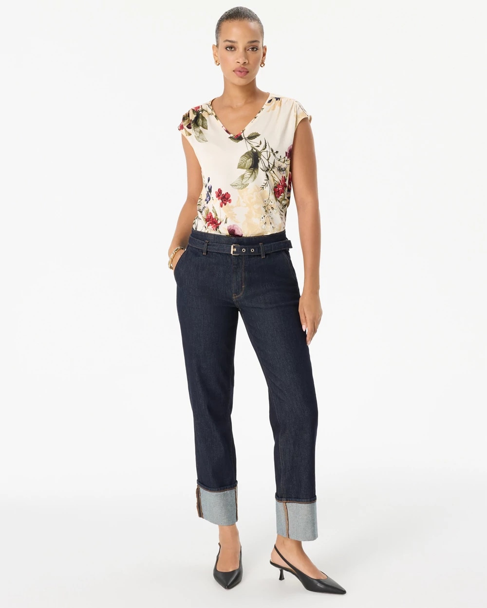 Cuffed High Rise Straight Ankle Jean