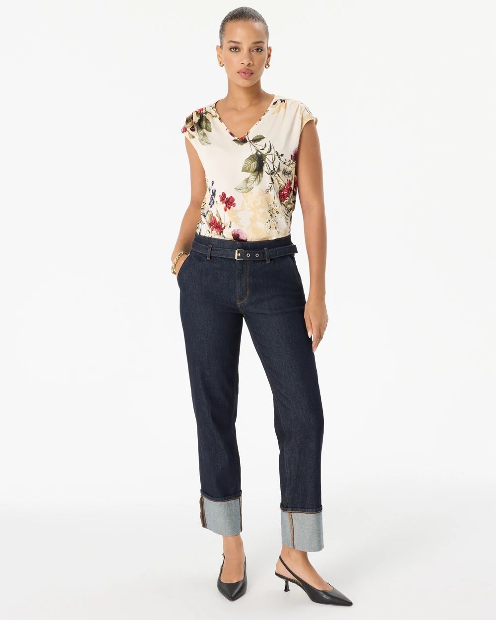 Cuffed High-Rise Straight Ankle Jean