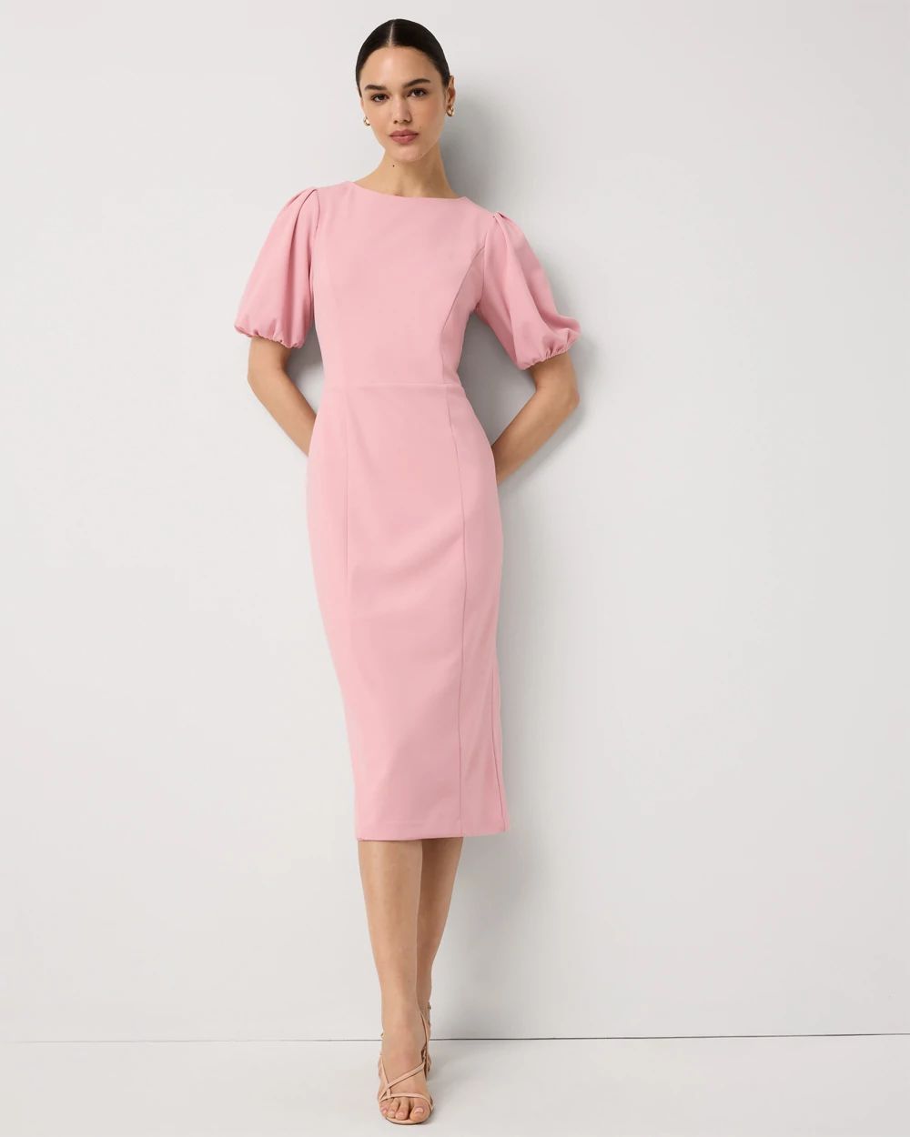 Puff Sleeve Midi Sheath Dress
