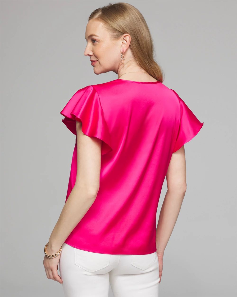 Outlet WHBM Satin Flounce Sleeve Top click to view larger image.