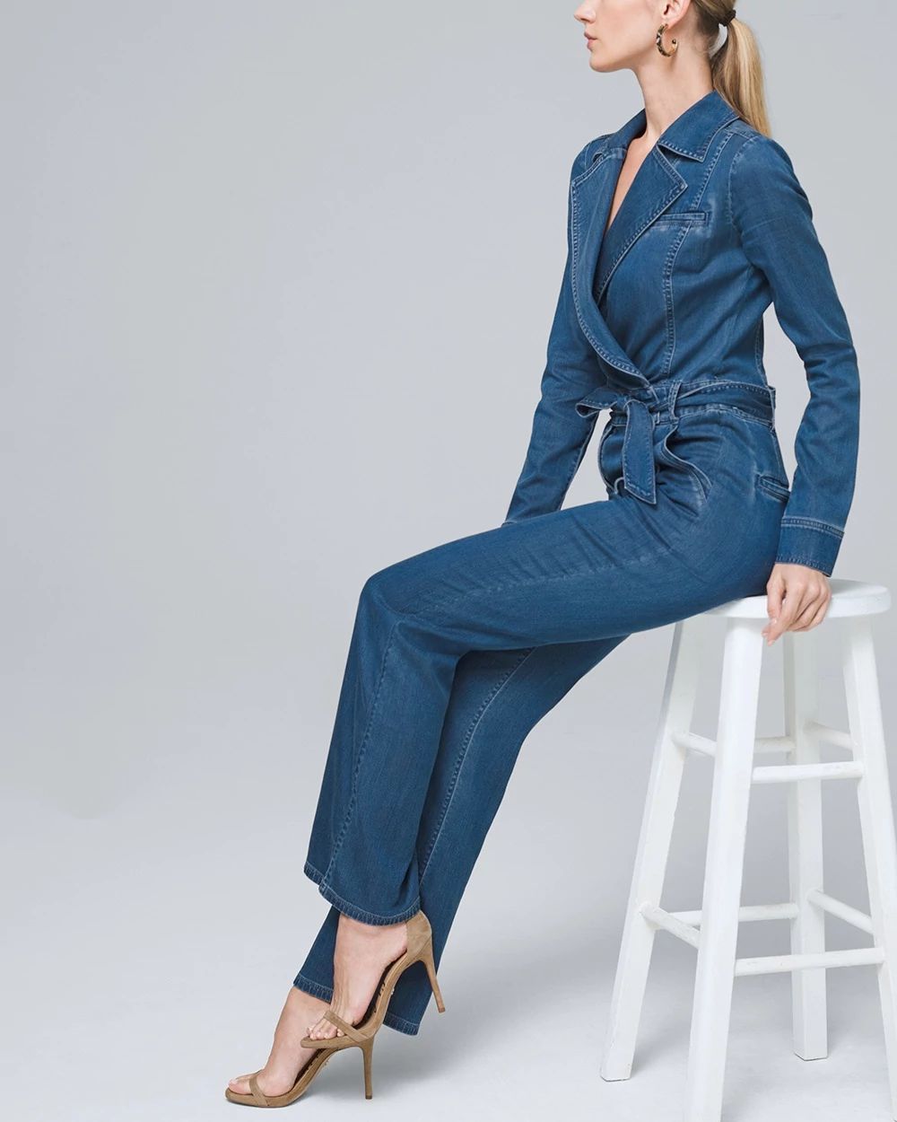 Denim Surplice Wrap Jumpsuit