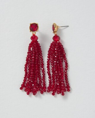 Red Beaded Tassel Earrings