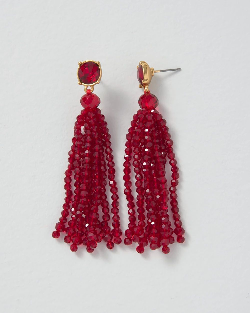 Red Beaded Tassel Earrings click to view larger image.