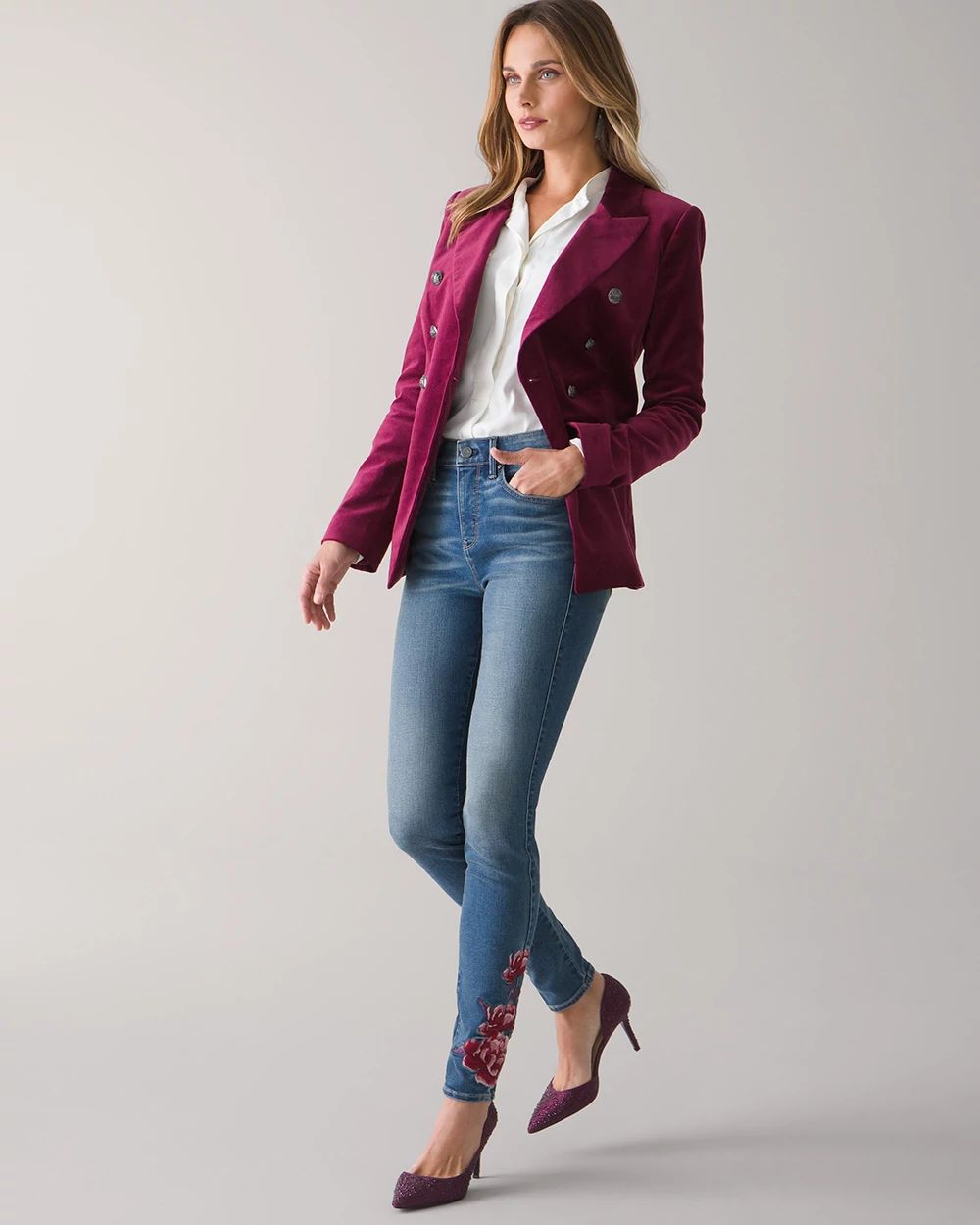 High-Rise Rose Embroidered Skinny Jean
