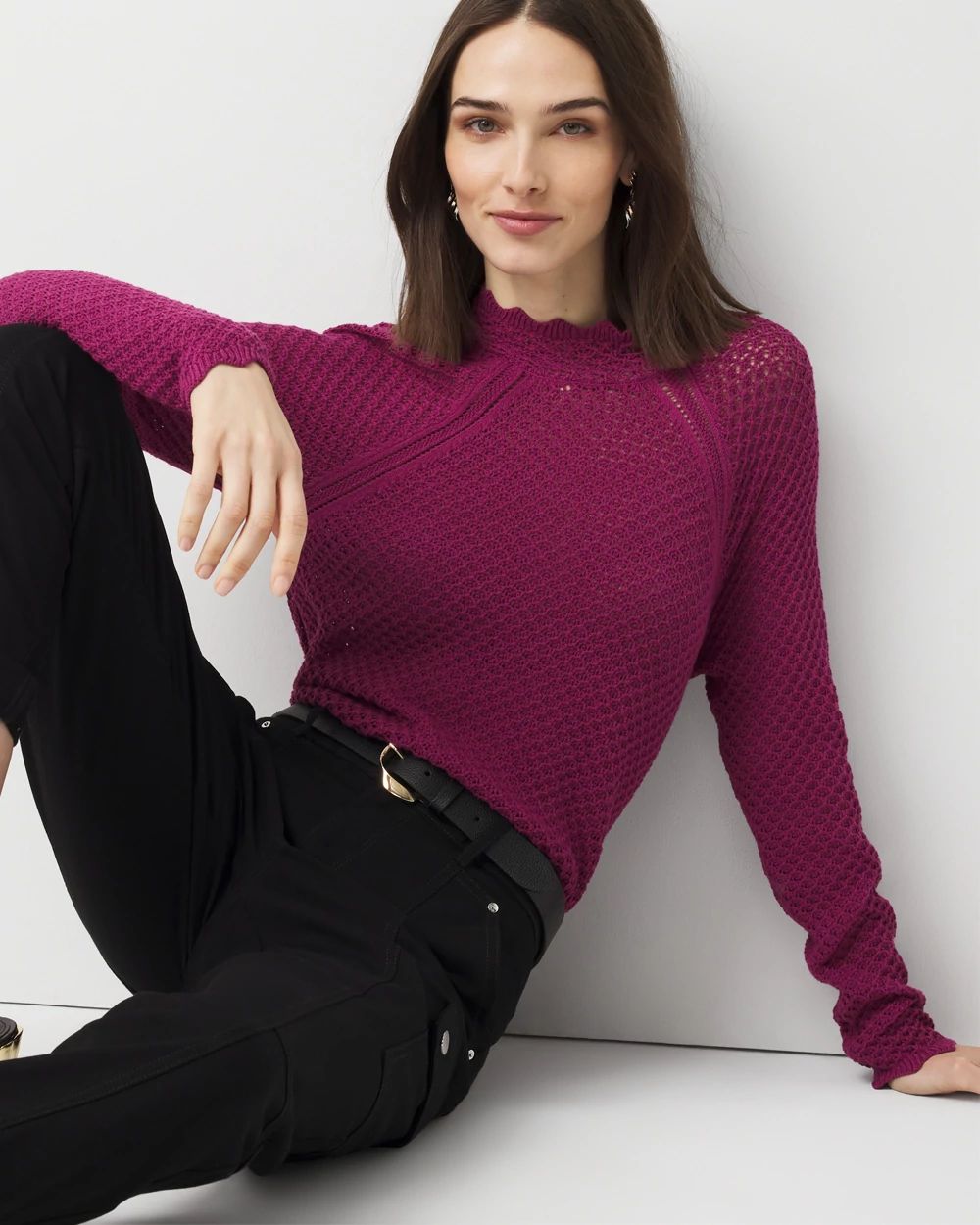 Pointelle Pullover Sweater click to view larger image.