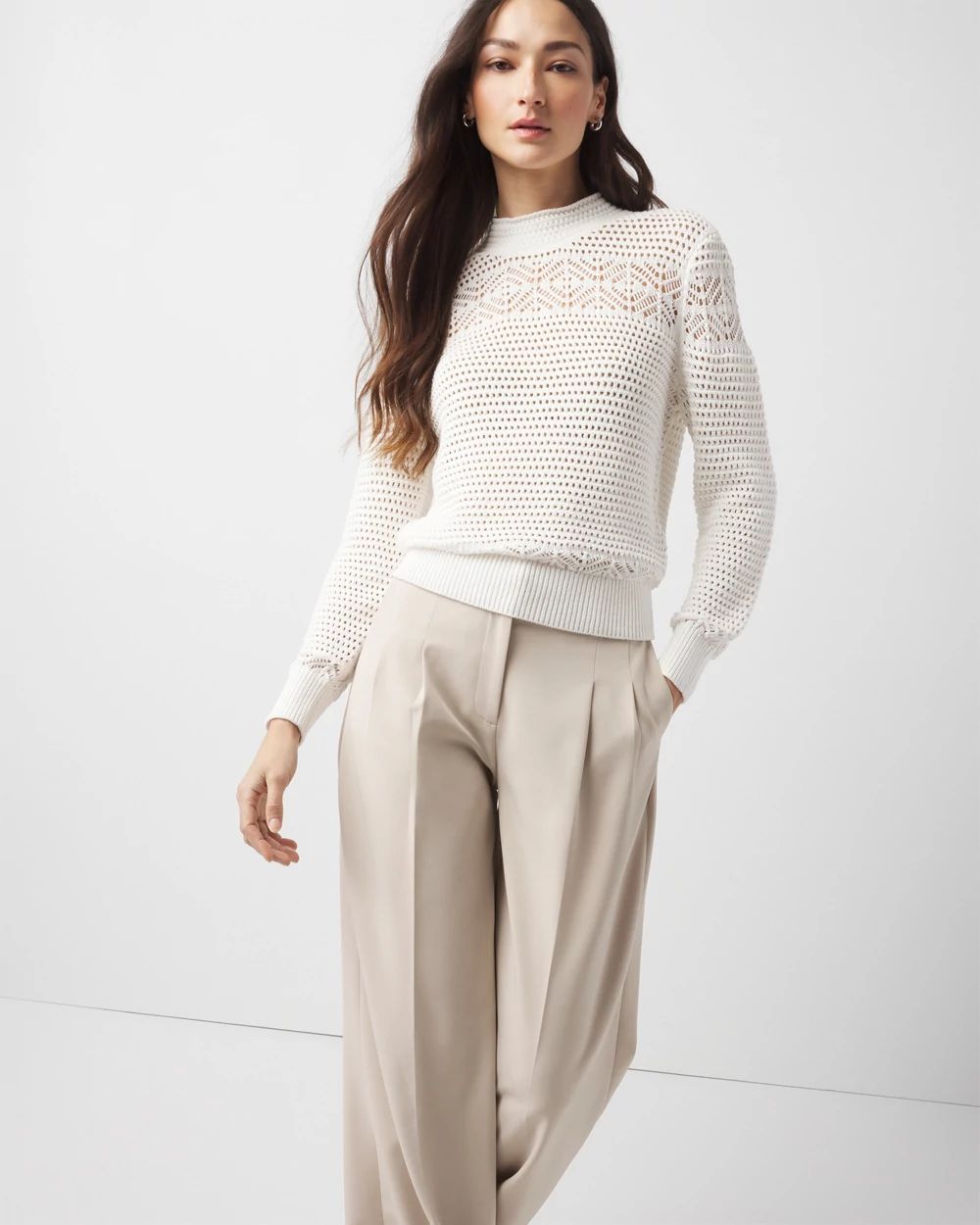 Petite Mixed Stitch Mock Neck Sweater